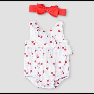 Baby girl cherry romper with headband